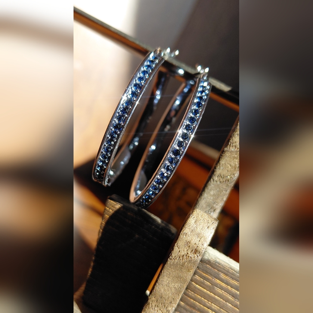 Sparkling Blue Stone Hoop Earrings